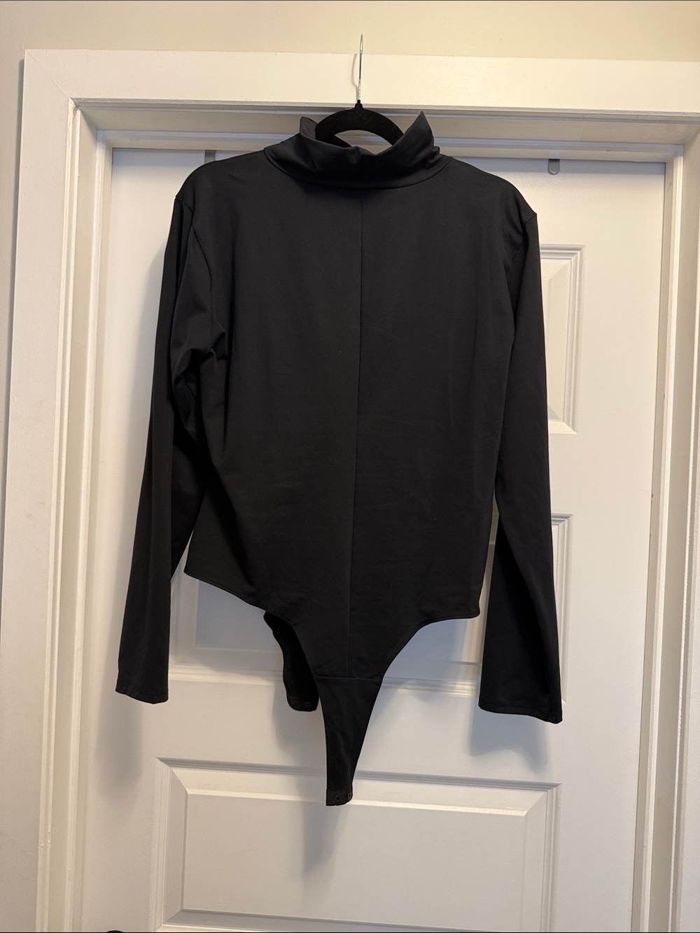 Spanx Black Long-Sleeve Turtleneck One-Piece Bodysuit